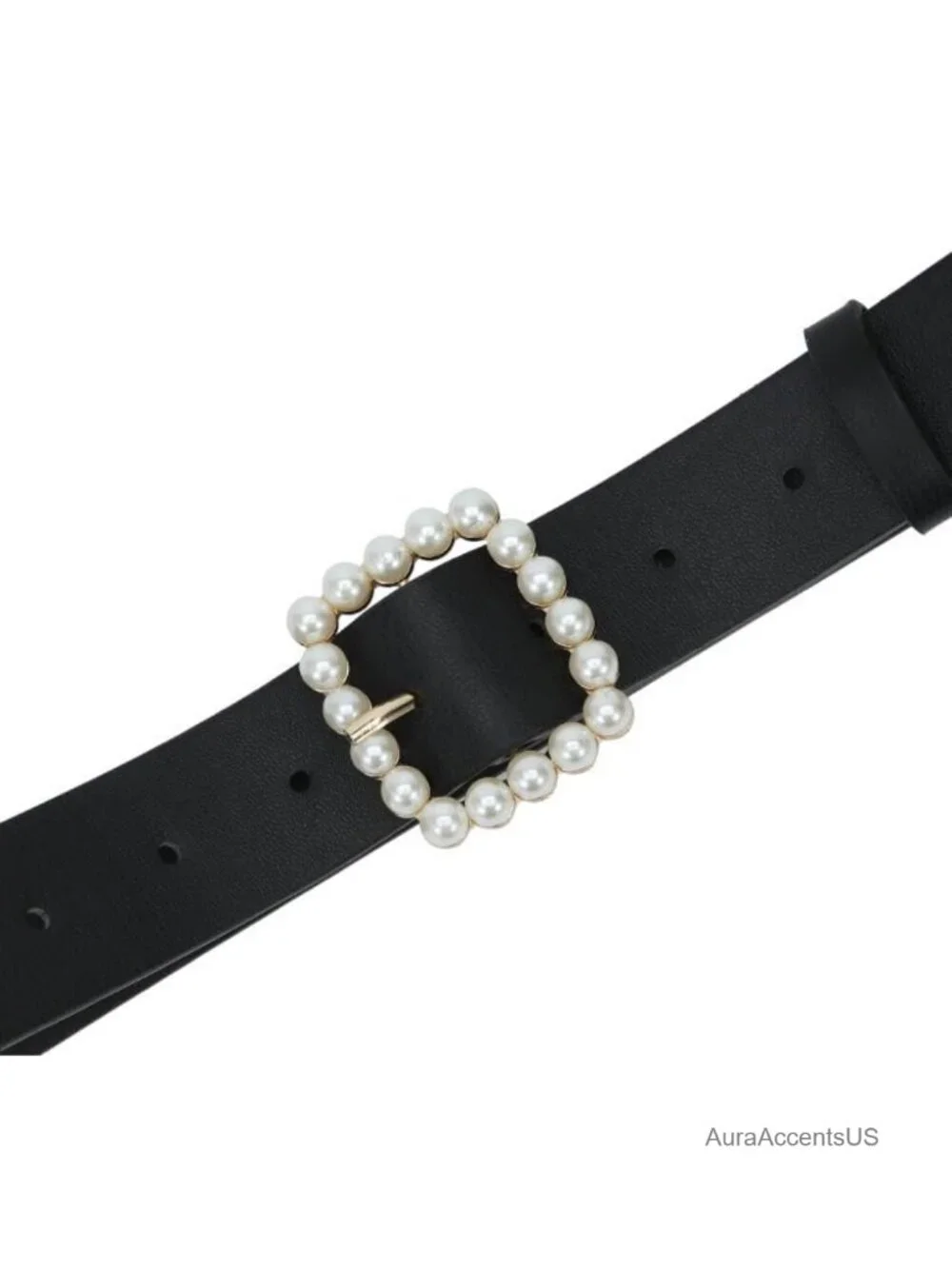 Elegant Pearl Buckle Faux Leather Belt for Jeans Dresses Pants